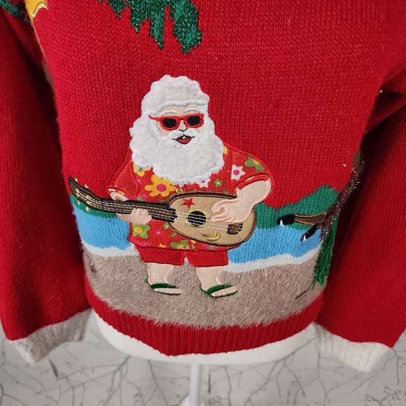 Major Label Group Tropical Vacation Santa Christmas Sweater - Picture 2 of 8